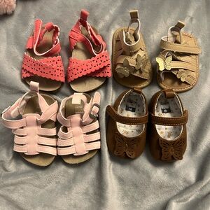 NWOT 4 pairs baby girl newborn size sandals carters baby bgosh